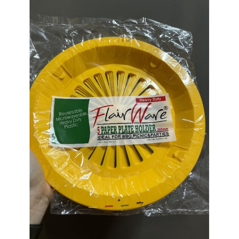 Flairware Paper Plate HOLDER YELLOW 5s ReUseable with 4 Hooks to hold