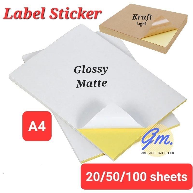 Label Sticker Paper A4 20/50/100 Sheets Matte Glossy Kraft | Shopee ...