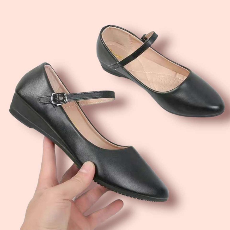 Cool Cat Black shoes with 1 inch heels for women black shoes with strap school shoes pointed toe