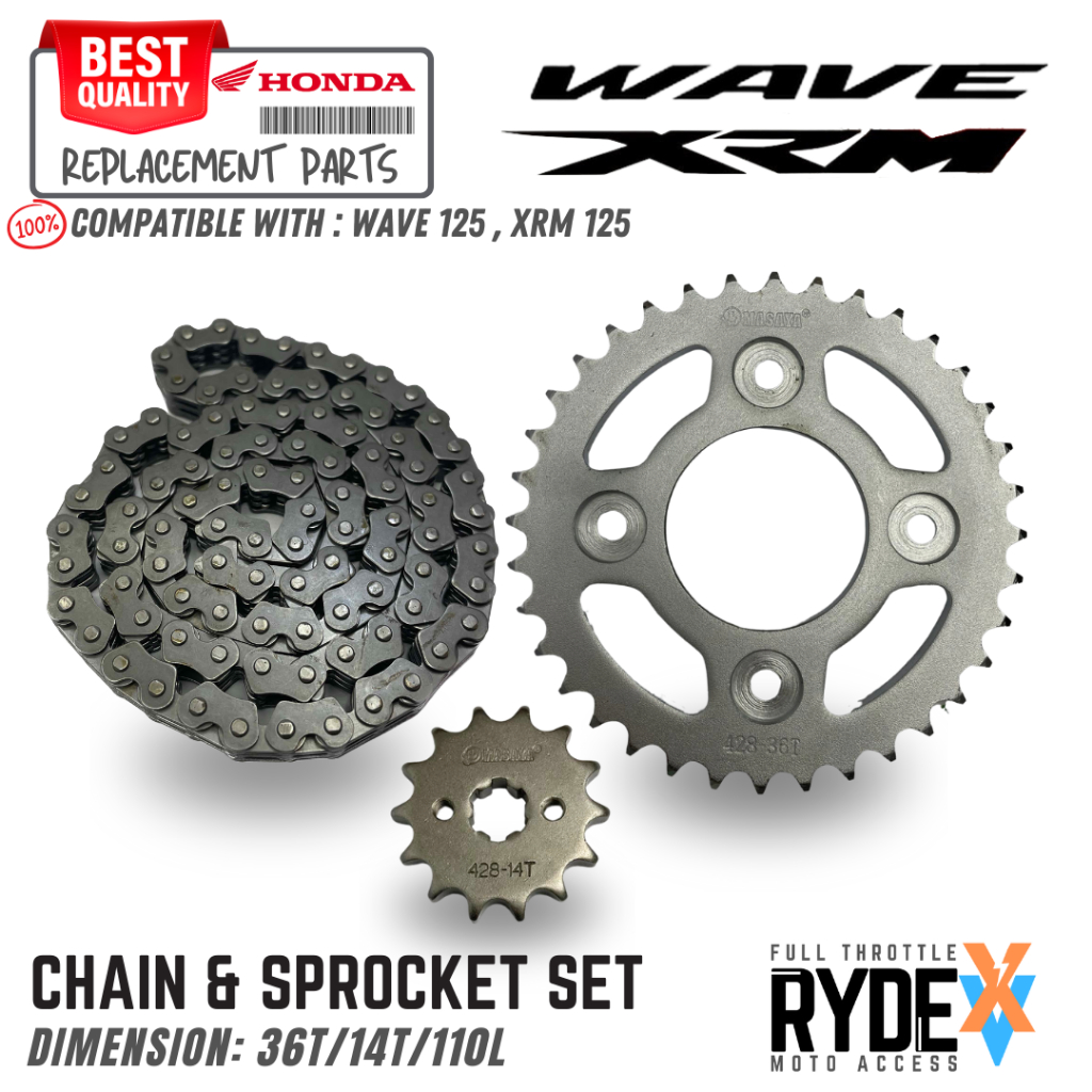 CHAIN SPROCKET SET for Honda Wave 125, XRM 125 (36T/14T/110L) Shopee