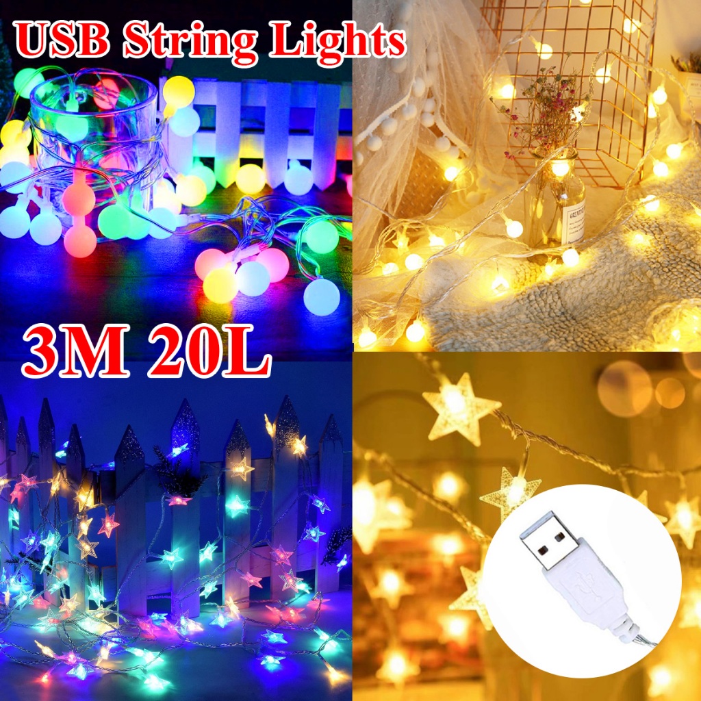 BNN 5V USB 3M 20L String Indoor Lights Crystal Balls & Star Christmas