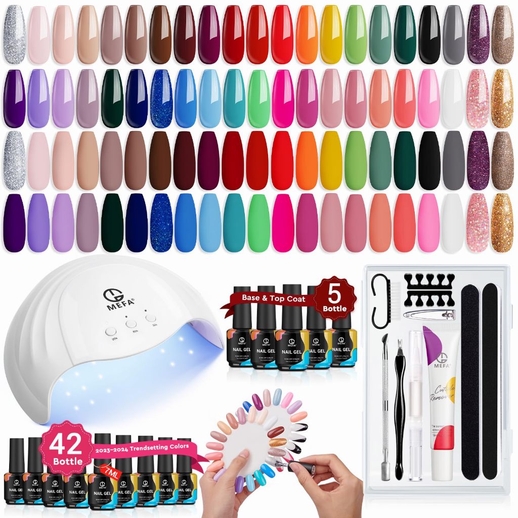 Mefa 60 Pcs Gel Nail Polish Kit With U V Light, 42 Colors All Seasons 