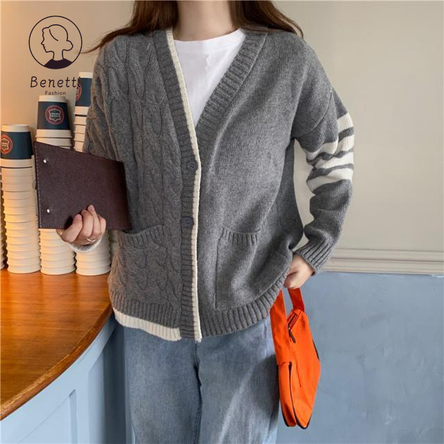 Benetti - Women Chic Loose Long Sleeved Twist Knit Sweater Cardigan ...