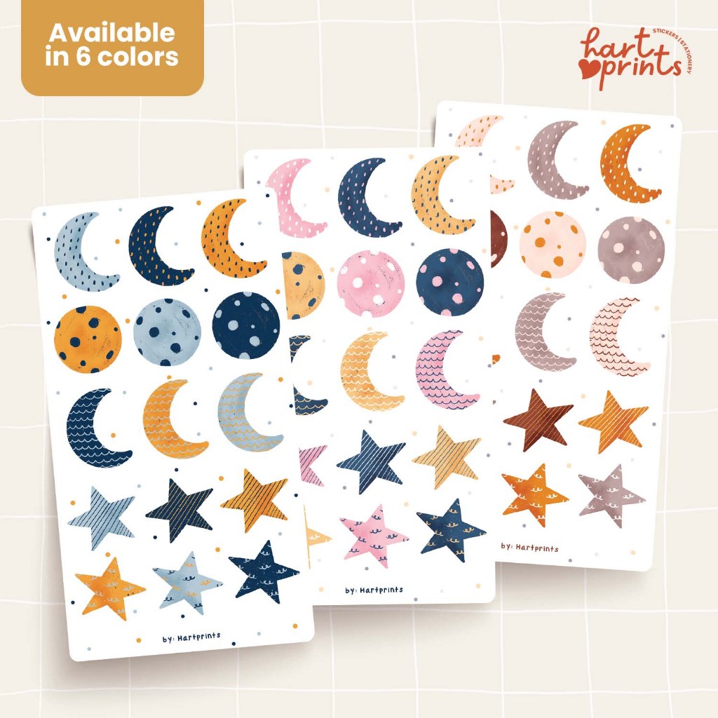 Moon and Stars Deco Stickers for Planners and Scrapbooks | Hartprints ...