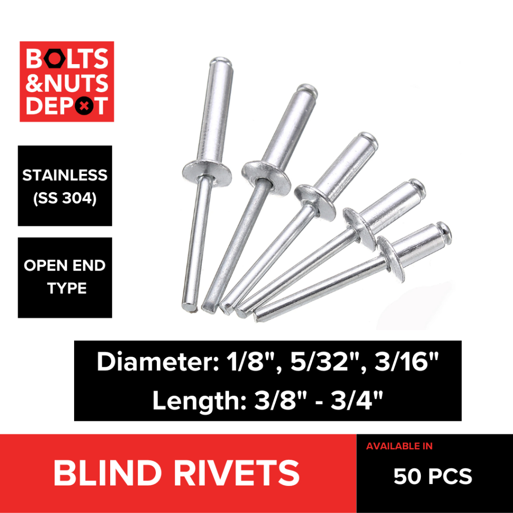 STAINLESS BLIND RIVETS 1/8, 5/32, 3/16 inch - PER 50 PCS | Shopee ...