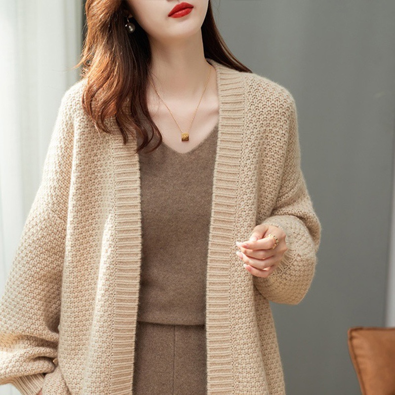 Loose Thick knit Sweater Slouchy Style Knitted Cardigan Women French Style Retro Mid Length Coat YES Shopee Philippines