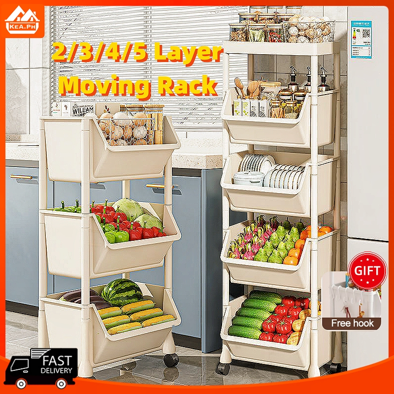 5 Layer Moving Rack Kitchen Storage Shelf Home Bedroom Bathroom