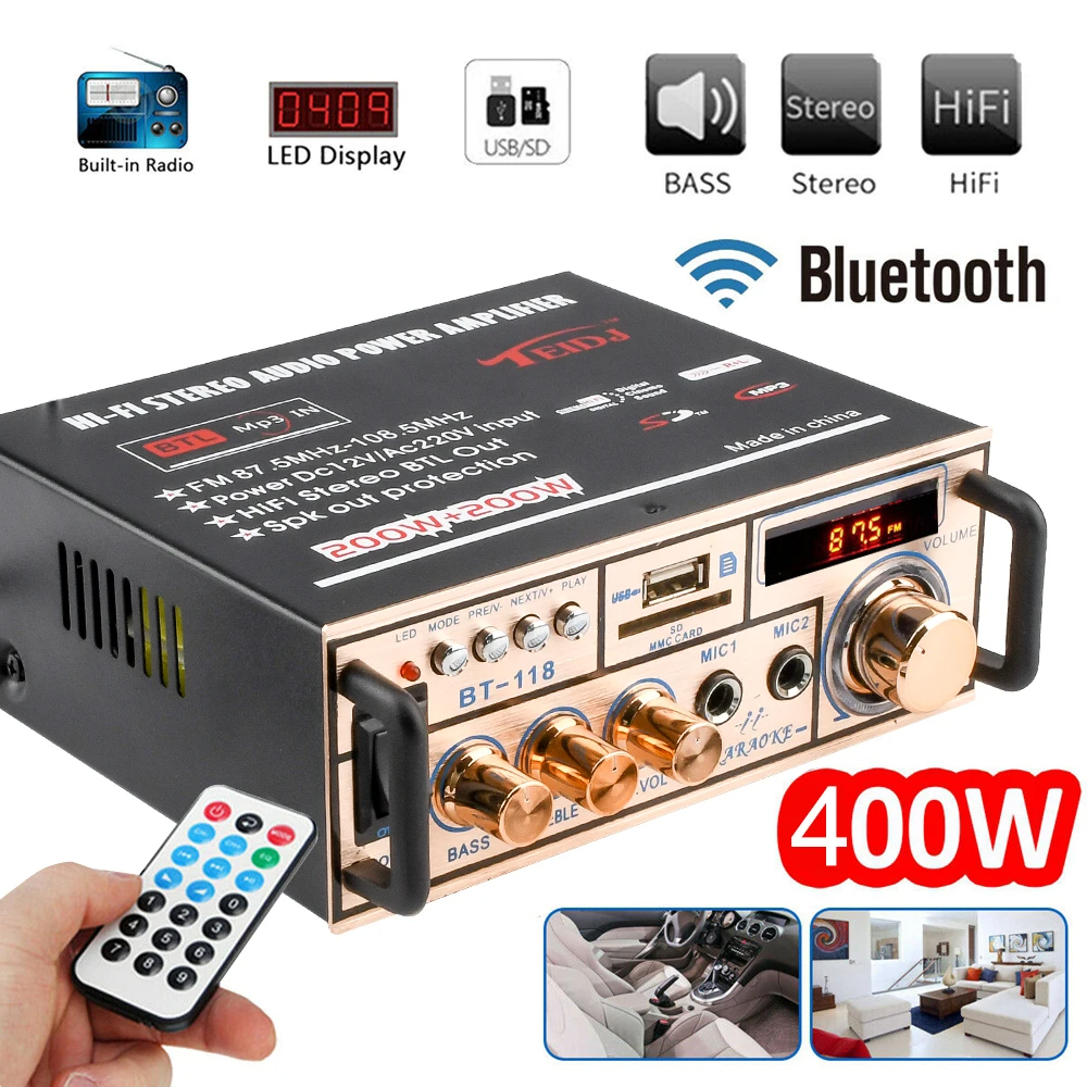 400W Power Amplifier Bluetooth Audio Stereo Amplifier Subwoofer Digital ...