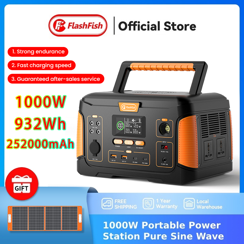 Flashfish-1000W Portable Power Station Solar Generator Solar Powerbank ...