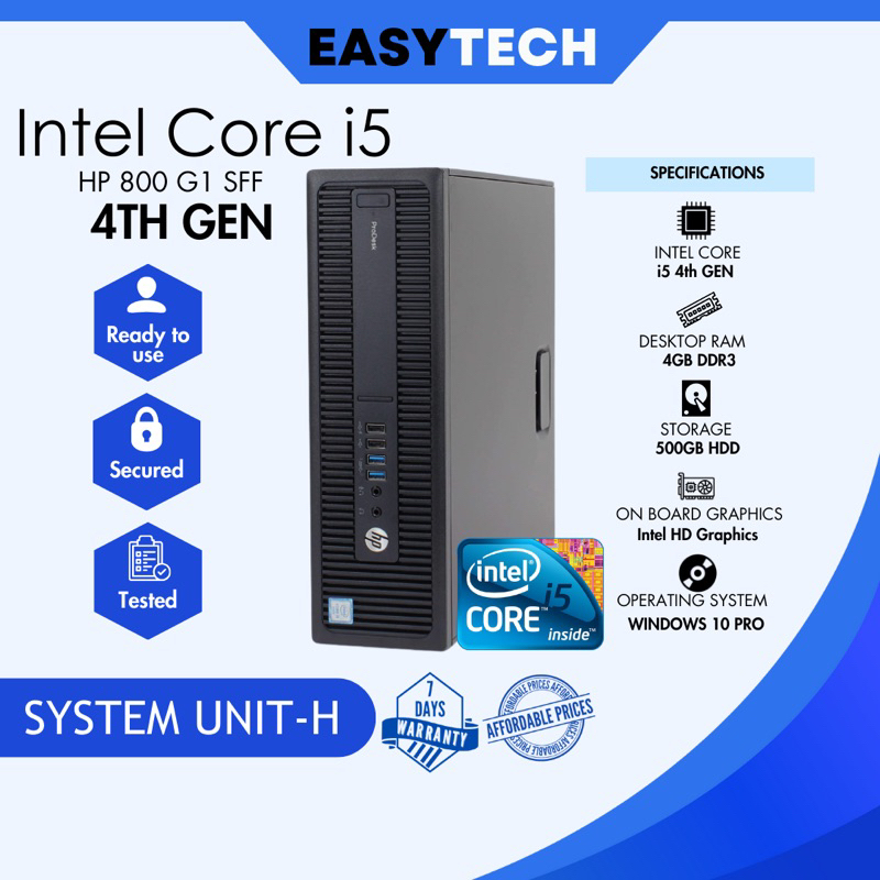 EASYTECH | CPU-C05 Intel Core i5 4th gen Gen 8GB RAM DDR3 256GB SSD HP ...