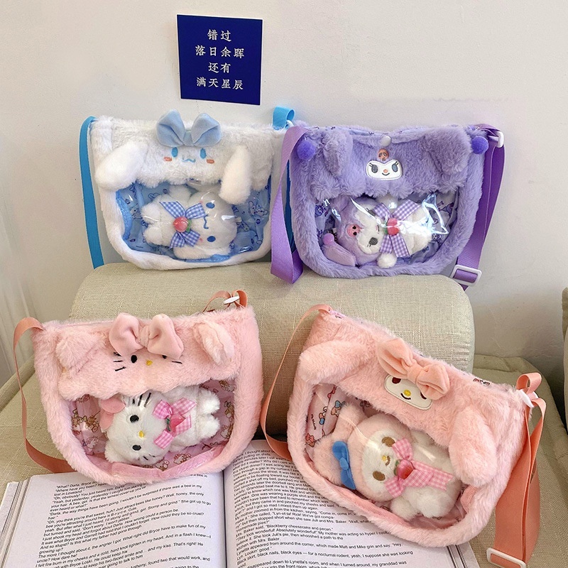 Japan New Sanrio Plush Bags Cinnamoroll Melody Kuromi Transparent ...