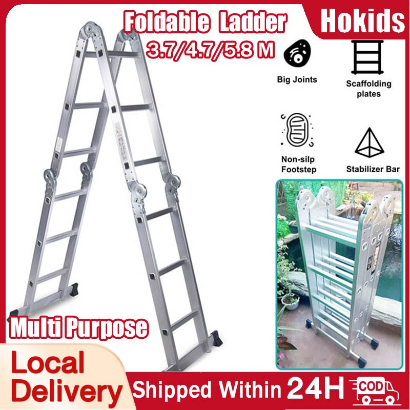 Aluminum Ladder Heavy Duty Ladder Foldable Adjustable Thickened 12FT /16FT Multi Purpose COD