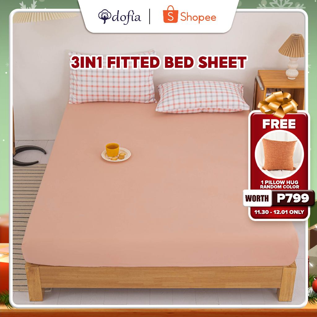Dofia 3in1 Set Washed Cotton Hotel Quality Fitted Sheet & Pillowcase