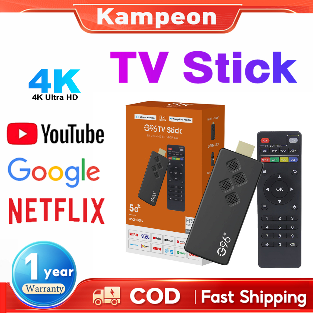 G96 TV Stick Android 10.0 2.4G/5G Dual WiFi 4K HD Mini TV Box Built in ...