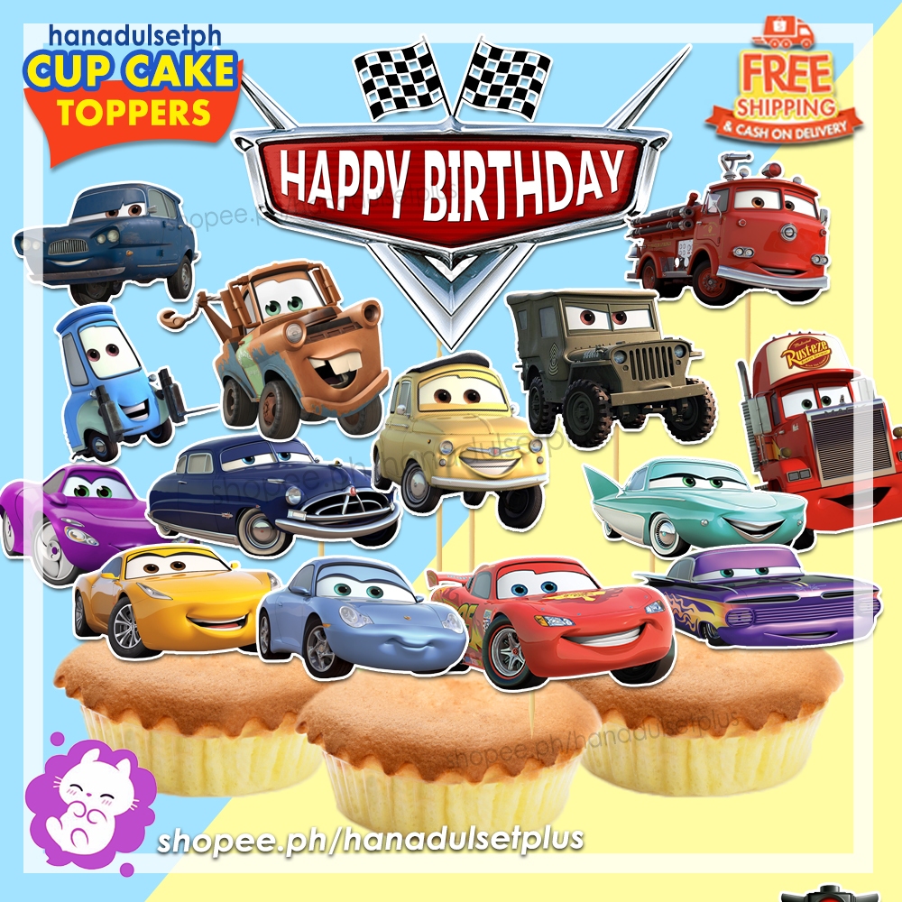 Cars Cake Topper SET Happy BIrthday | Shopee Philippines for Free Printable Cars Cake Toppers