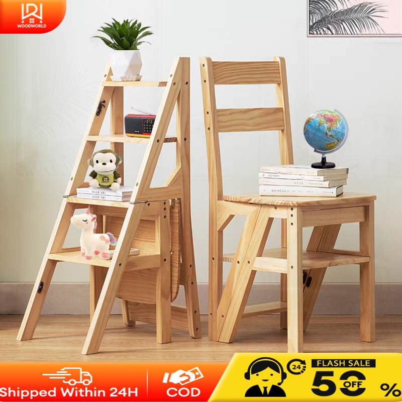 Bamboo Ladder Chair 4 Layers Solid Wood Ladder Domestic Folding Ladder