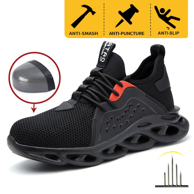 Safety Shoes Steel toe Men Breathable Lightweight Anti-smash Anti-puncture  Fashion Work Shoes Women