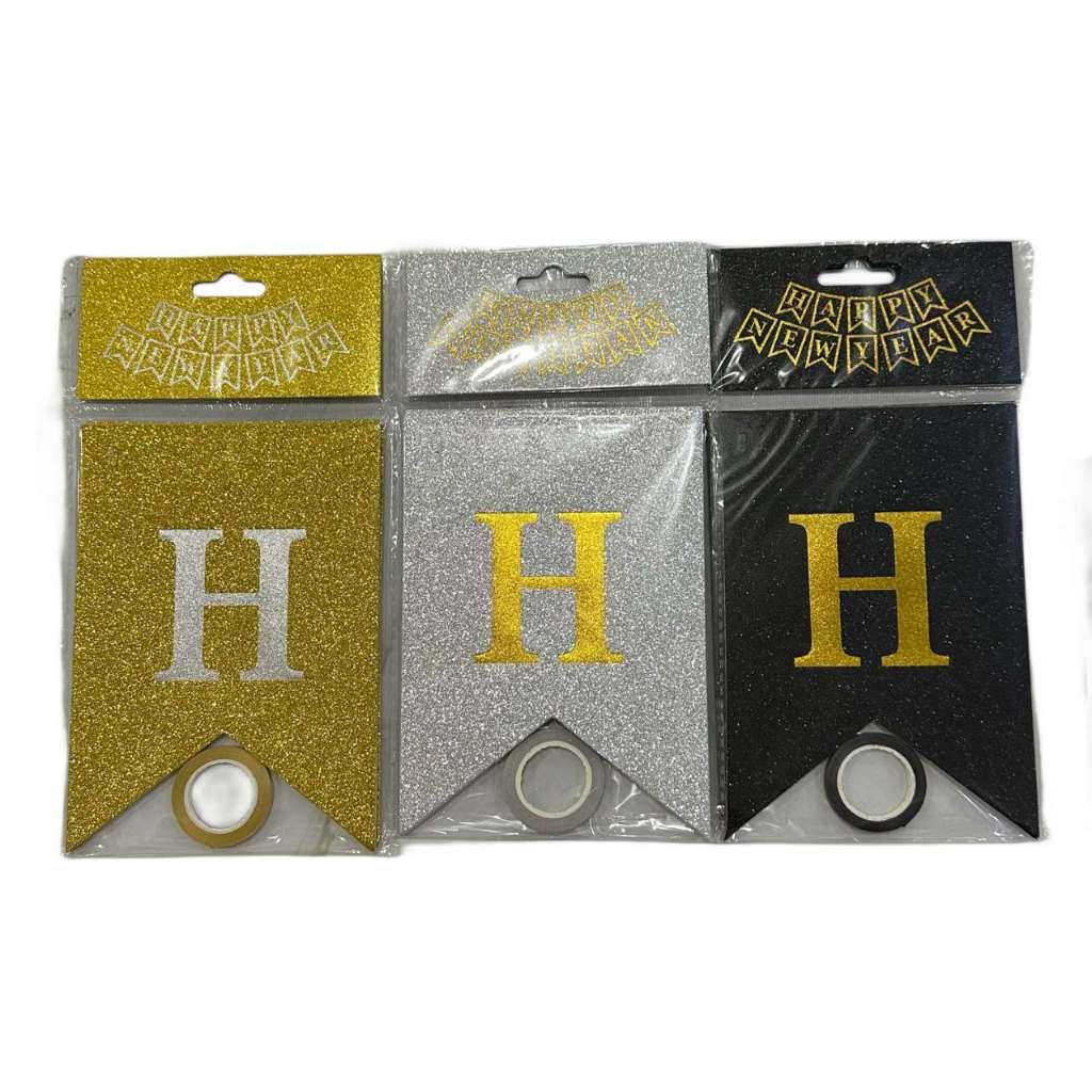 Banner HAPPY NEW YEAR Gold glitter card letters party decorations ...