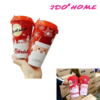 1pc 16oz Christmas Themed Double Wall Cup With Ice Cube & Straw