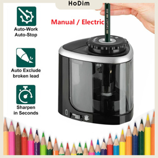 Deli 68659 Electric & Battery Pencil Sharpener, Automatic with Adjustable Thickness, Black