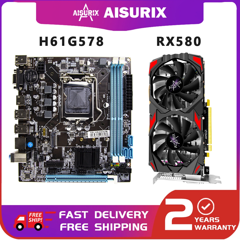 AISURIX GPU RX580 8G H61/H81 Graphics Card+Motherboard Set LGA1150