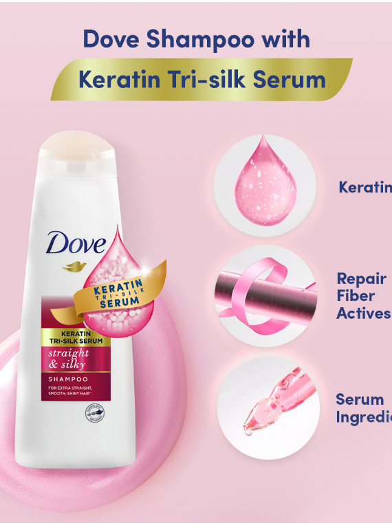 Dove Keratin Tri Silk Serum Intense Repair Shampoo 170ML X2 Shopee