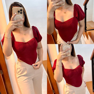 BAESIC Ruched Square Neck Corset Top in Red