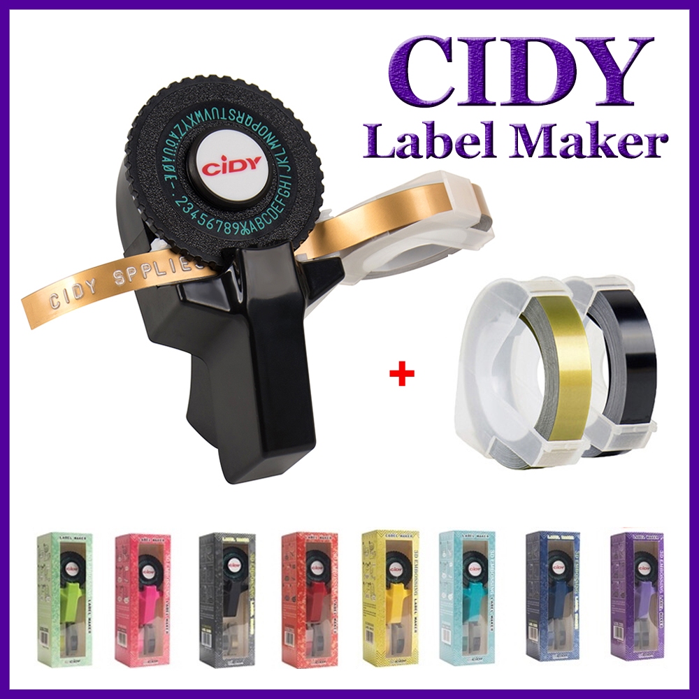 CIDY Label Maker With 2 Tapes (9mm x 3mtrs) Manual Typewriter Tape 3D
