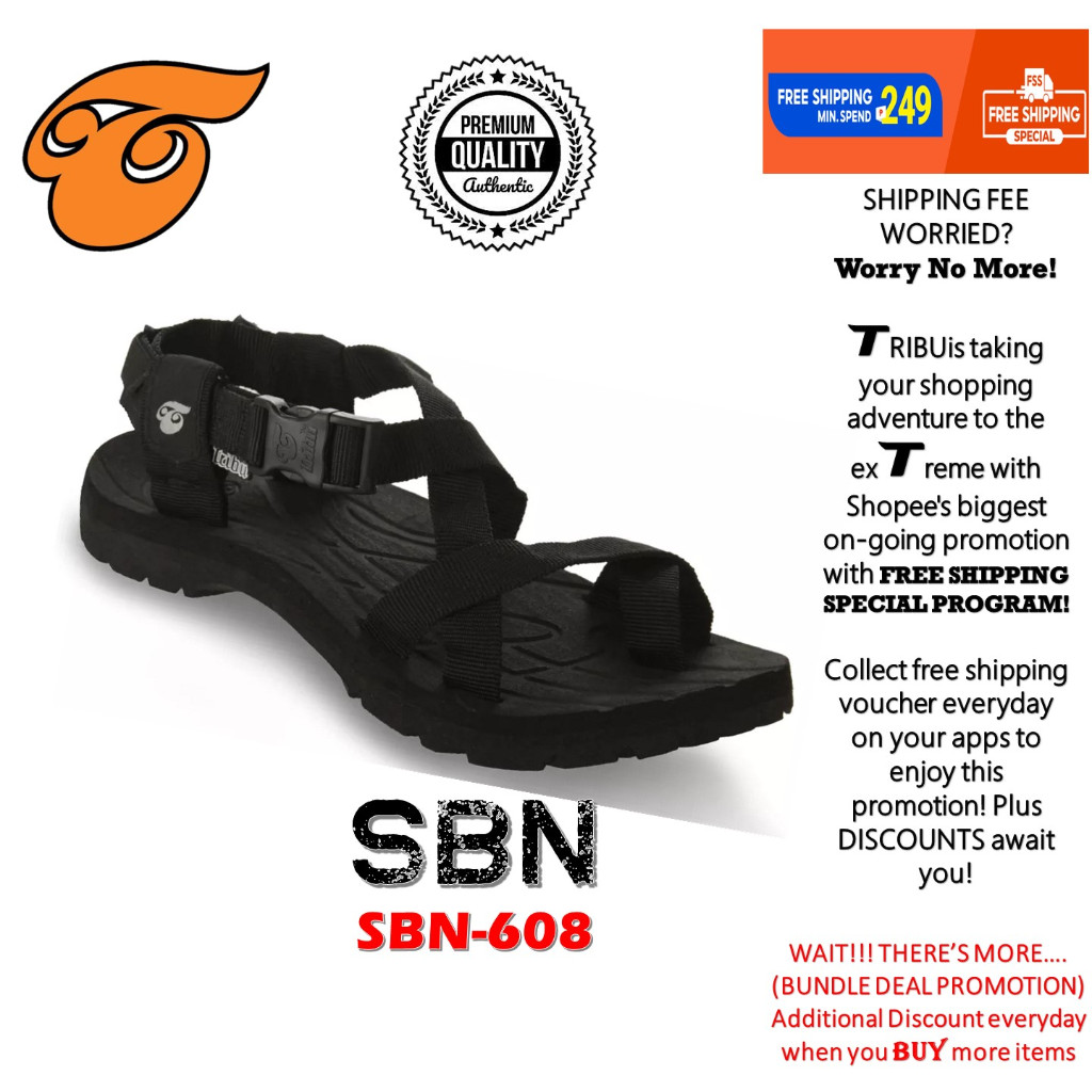 Tribu SBN 608 Black Outdoor Hiking Trekking Sandals for Men