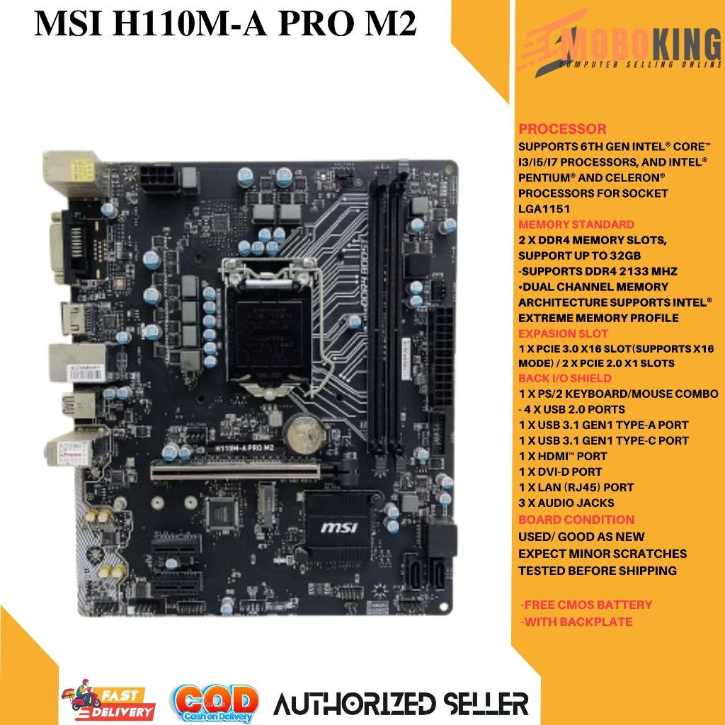 MSI H110MA PRO M2 7th 6th GEN Motherboard H110 Socket LGA 1151 i3 i5