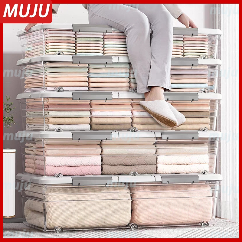 MUJU Under Bed Storage Box With Wheels Oversize Clothing Storage Box