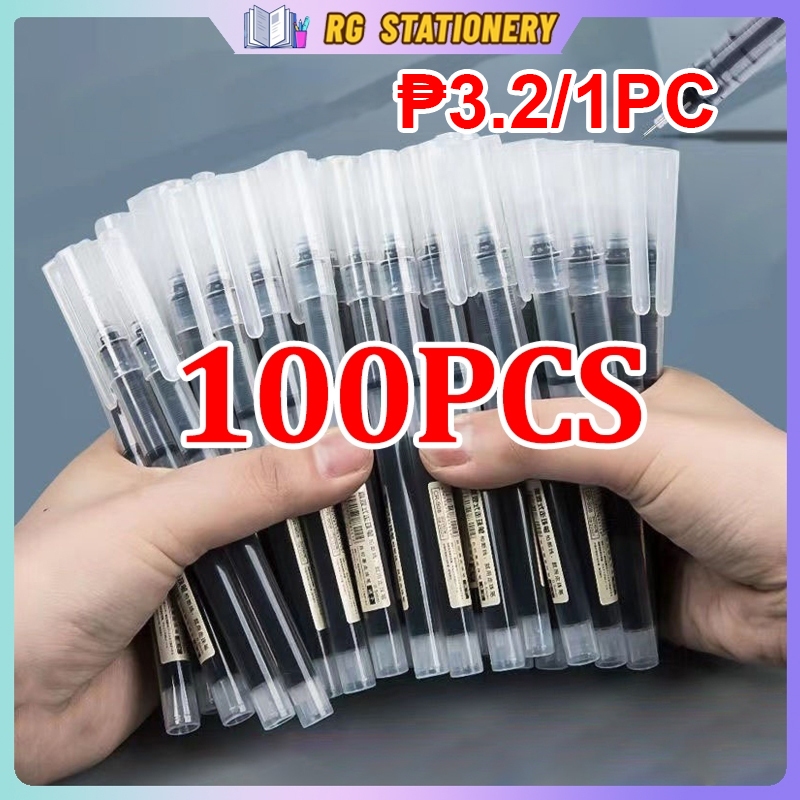 100Pcs Straight Liquid Rollerball Ball Gel Pen 0.5mm QuickDrying Rollerball Neutral Pen W2
