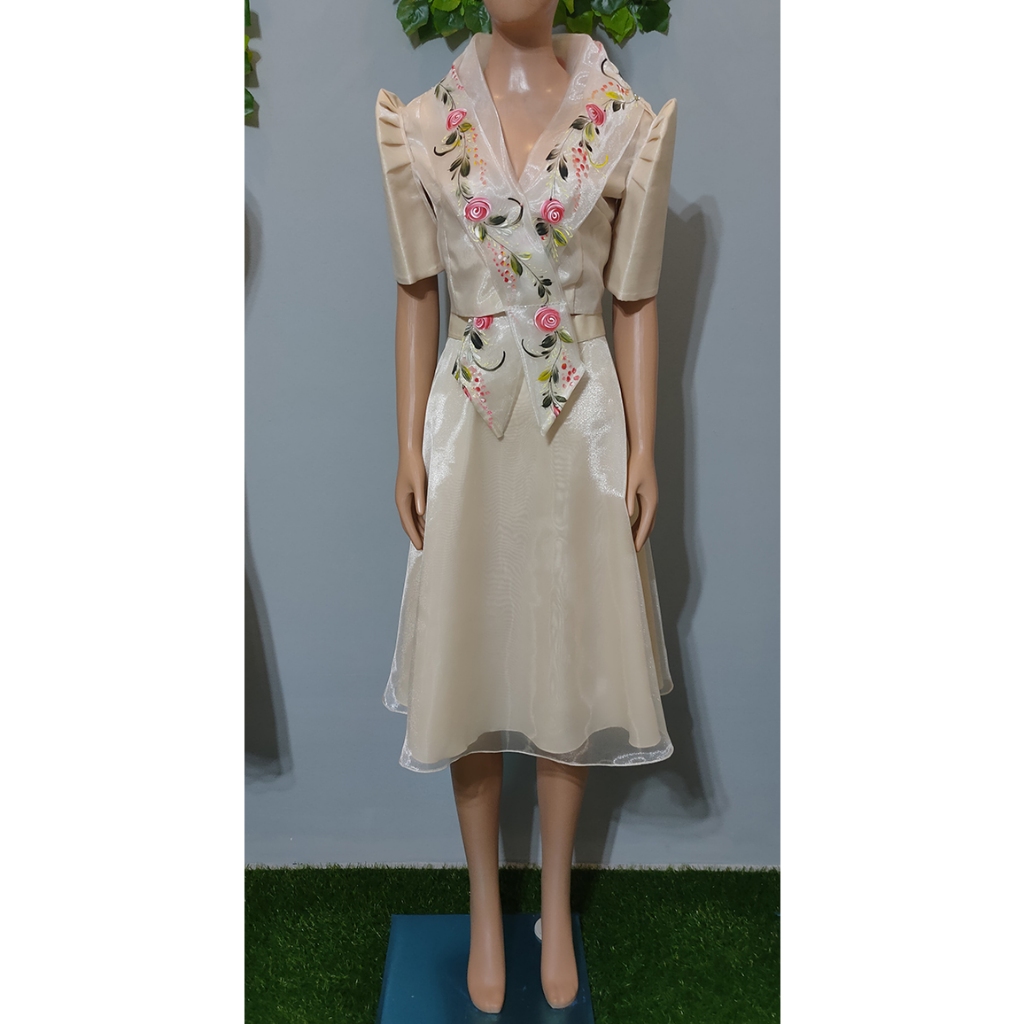 Filipiniana Mestiza Panuelo Blouse and Skirt beige | Shopee Philippines