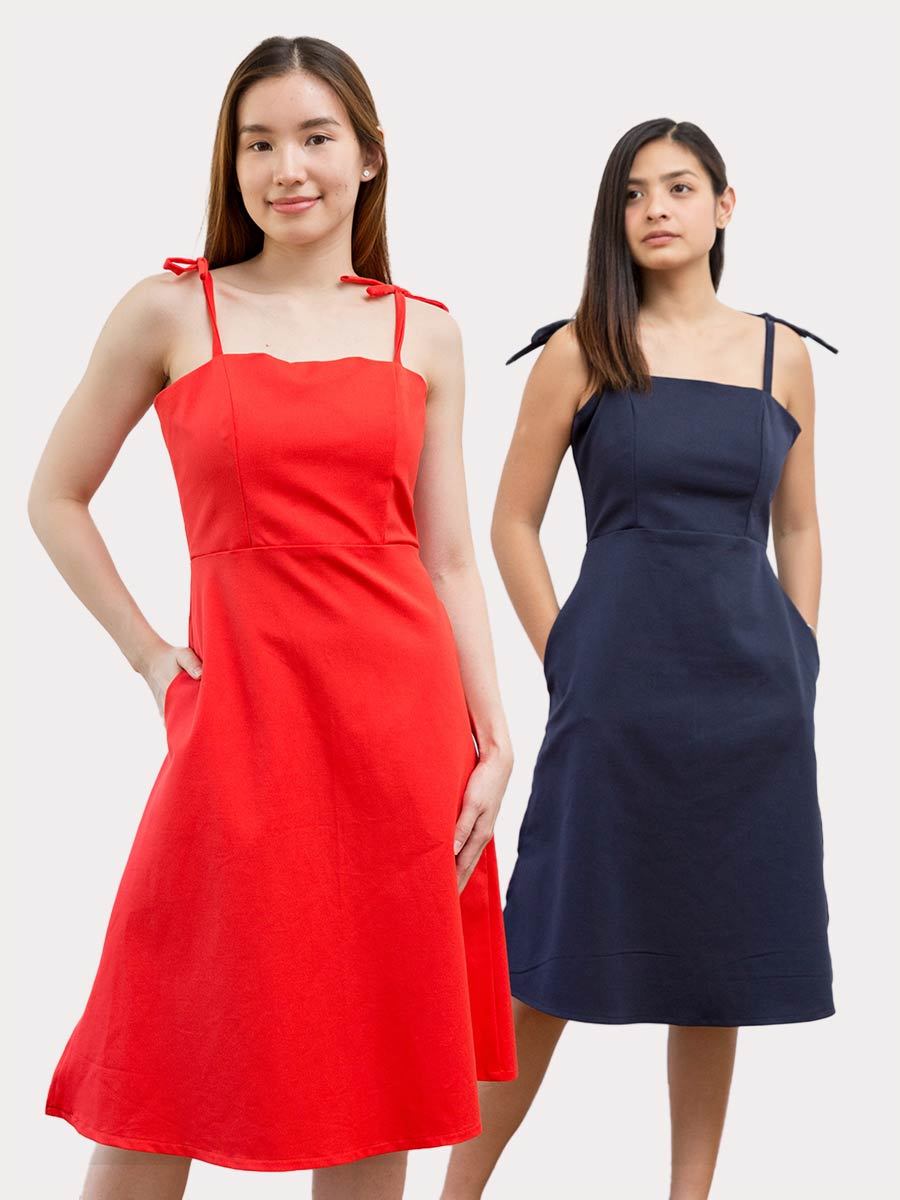 Hey Riley Stella Simple Elegant Ribbon Tie Straps Dress for Women (Red