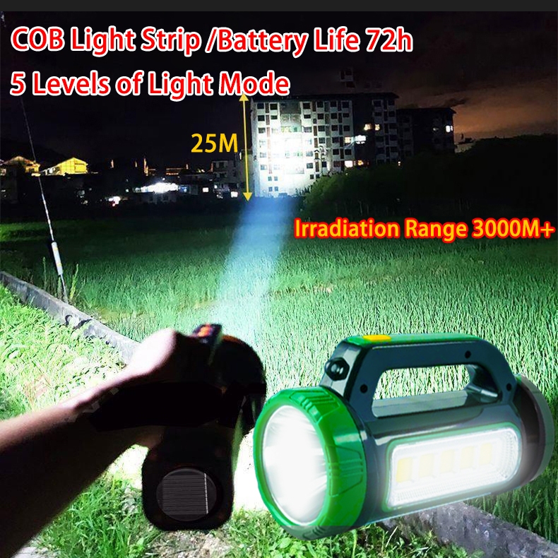 High Power LED Search Light Flashlight Heavy Duty Rechargeable Solar