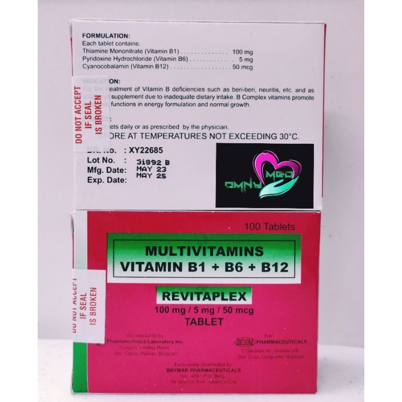 REVITAPLEX Multivitamins Vitamin B1+B6+B12 Tablet. 100Tablets Shopee