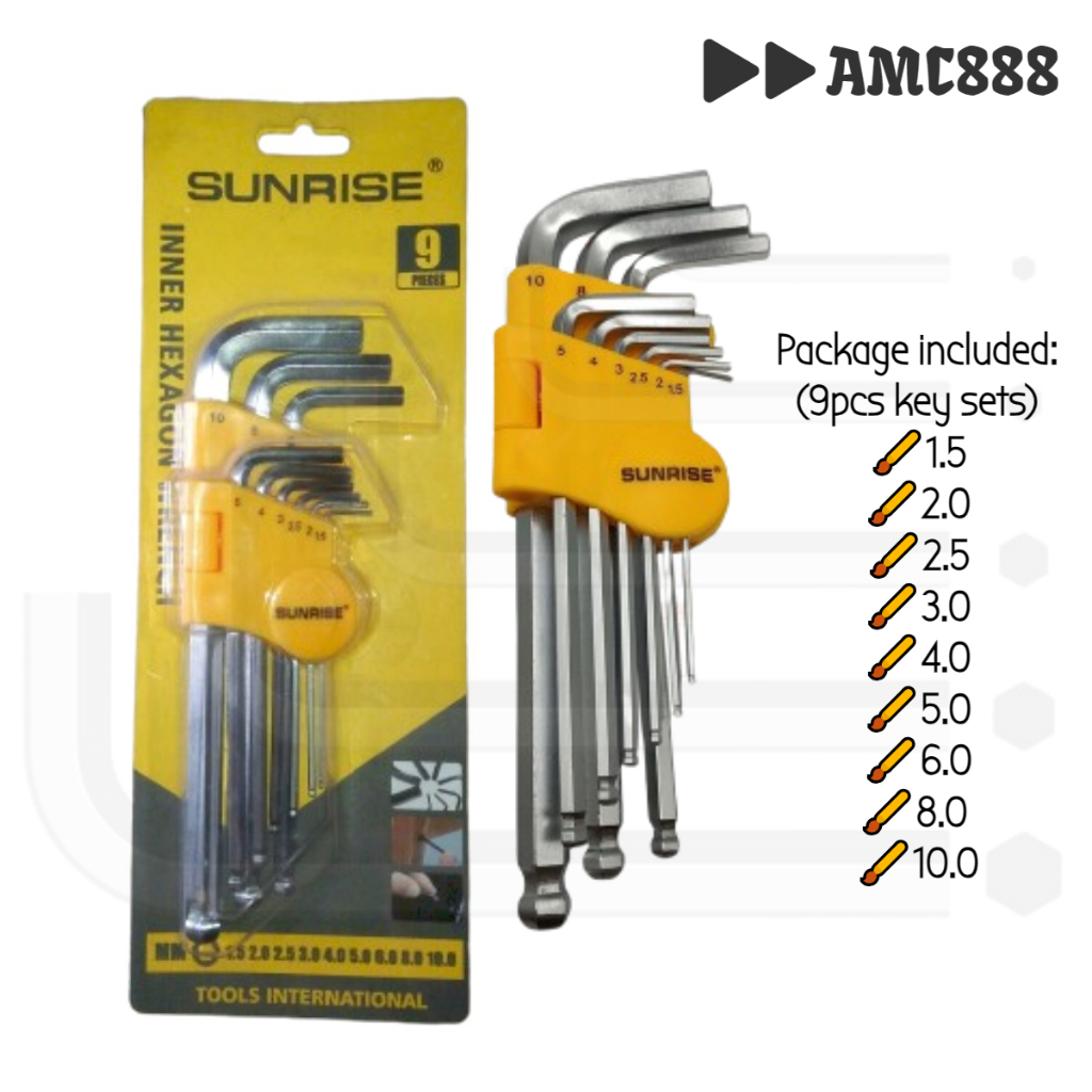 SUNRISE Inner Hexagon Wrench - Long (9pcs Key Set) | Shopee Philippines