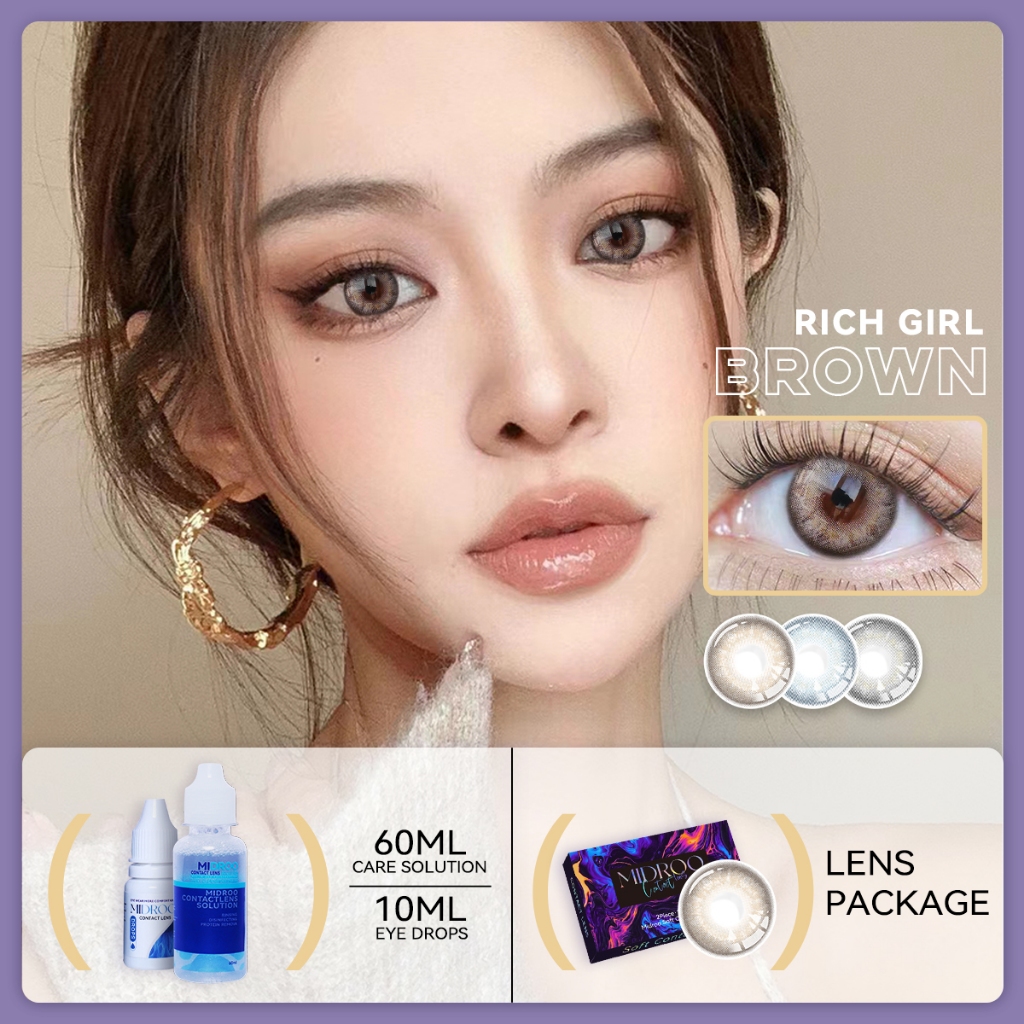 Midroo Rich Girl Contact Lens With 60ml Solution+10ml Eyedrop Graded 0. ...