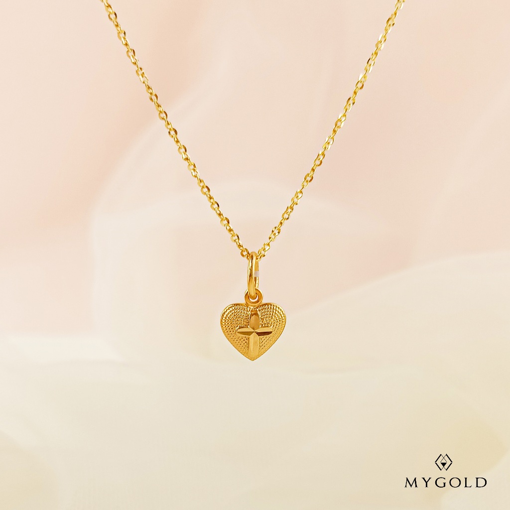 MyGold Pawnable Authentic 18K Chinese Gold Necklace with Dia Cut Heart Pendant Shopee Philippines