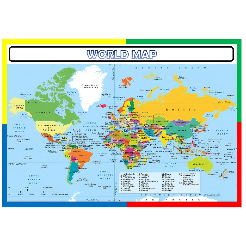 Laminated Educational Chart - World Map - A4 - with random freebie ...