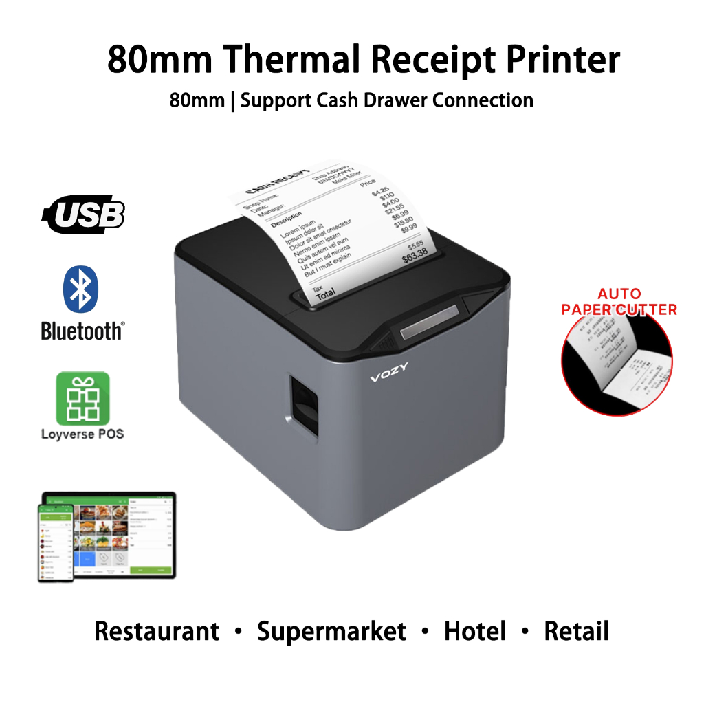 VOZY G80 80mm Receipt Printer Bluetooth + USB Thermal POS Printer Auto Cutting Shopee Philippines