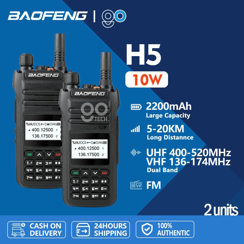 2PCS Baofeng BF-H5 Walkie Talkie 2PCS 10W High Power Dual Band Portable .