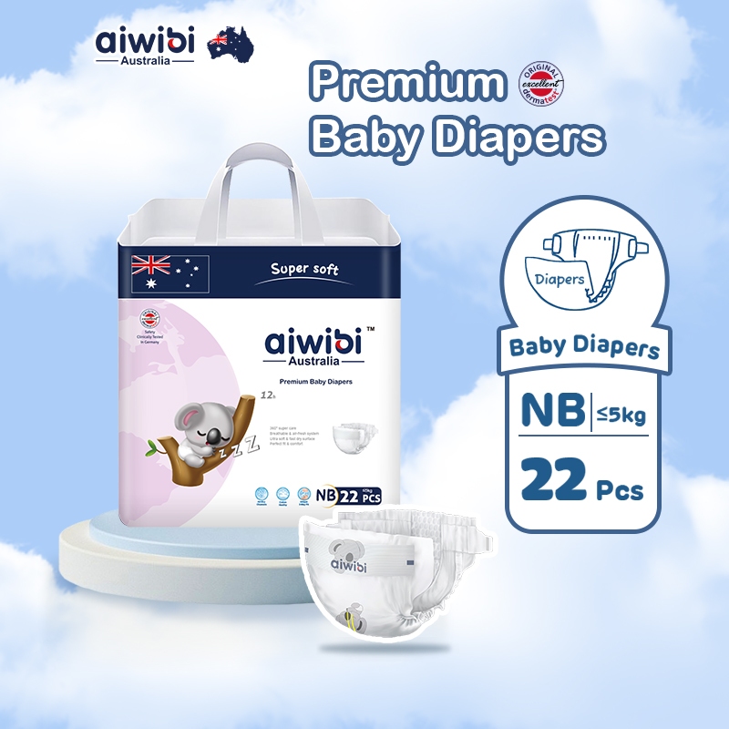 Aiwibi Diaper for Baby Taped Newborn 22's Super Soft Baby Diapers Australia Premium Natural