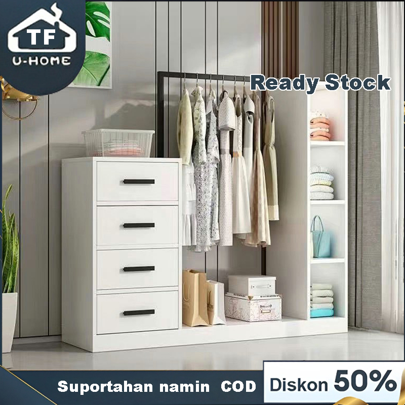 Bear's furniture shop Wooden open wardrobe, 4drawer storage