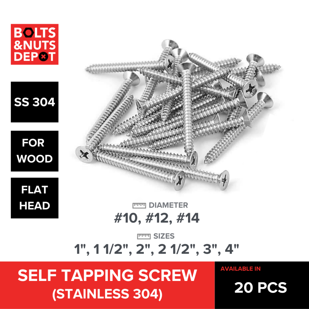 SELF TAPPING SCREW STAINLESS 304 FLAT HEAD #12 #14 - PER 20 PCS ...