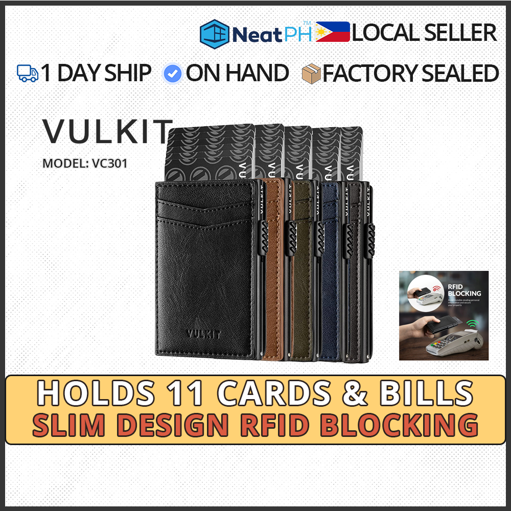 VULKIT Men's Slim Wallet Pop Up Card Holder RFID Blocking Metal Wallet Minimalist Design VC301