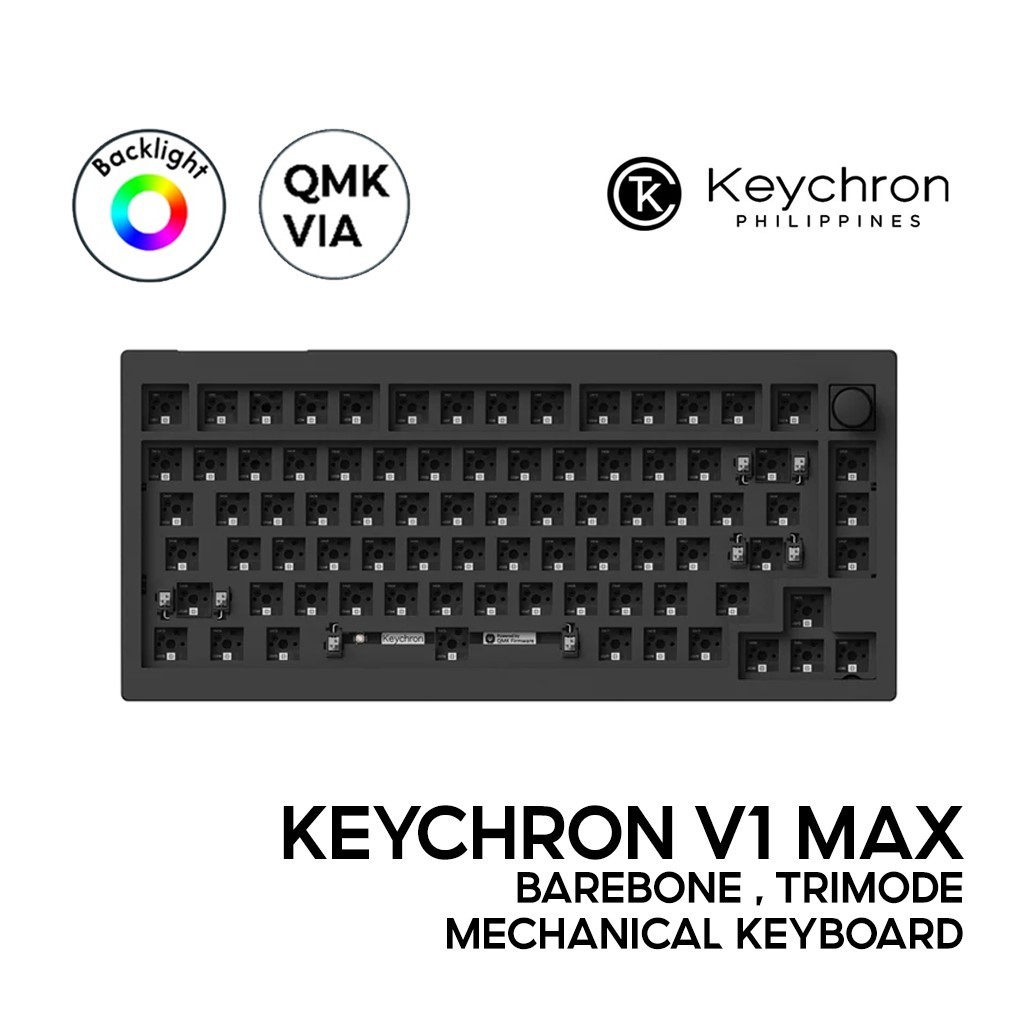 Keychron V1 Max Knob QMK Barebone Mechanical, Carbon Black, 75%, Tri ...