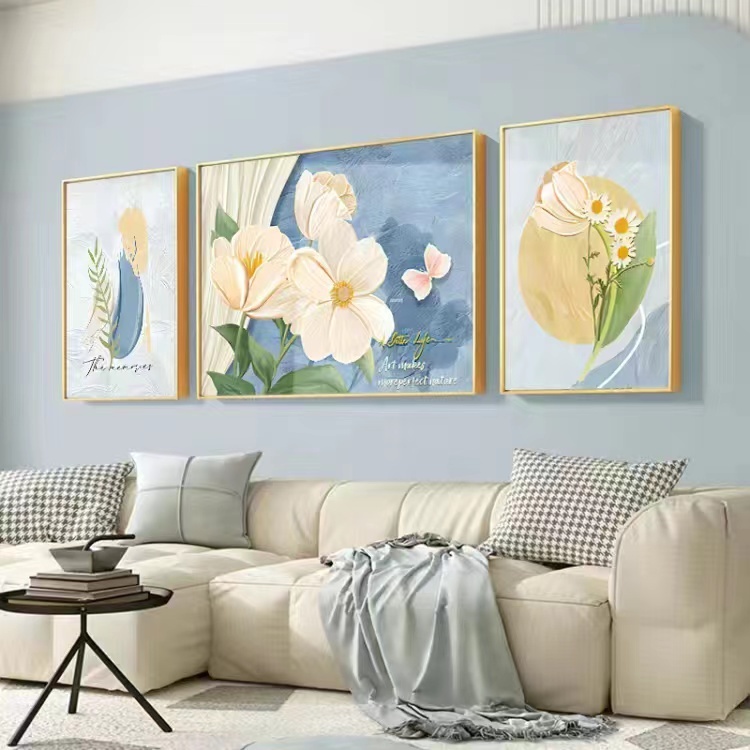 Triple mural, light luxury living room decoration painting, bedroom ...