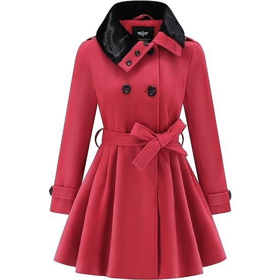 Women's Fashion Faux Fur Lapel Double-Breasted Thick Wool Trench