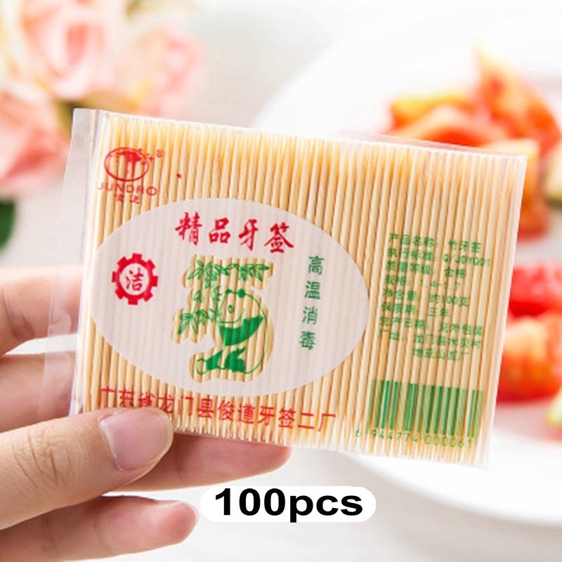 100pcs Disposable Bamboo Toothpick Double Head Toothpick Teeth Cleaner ...